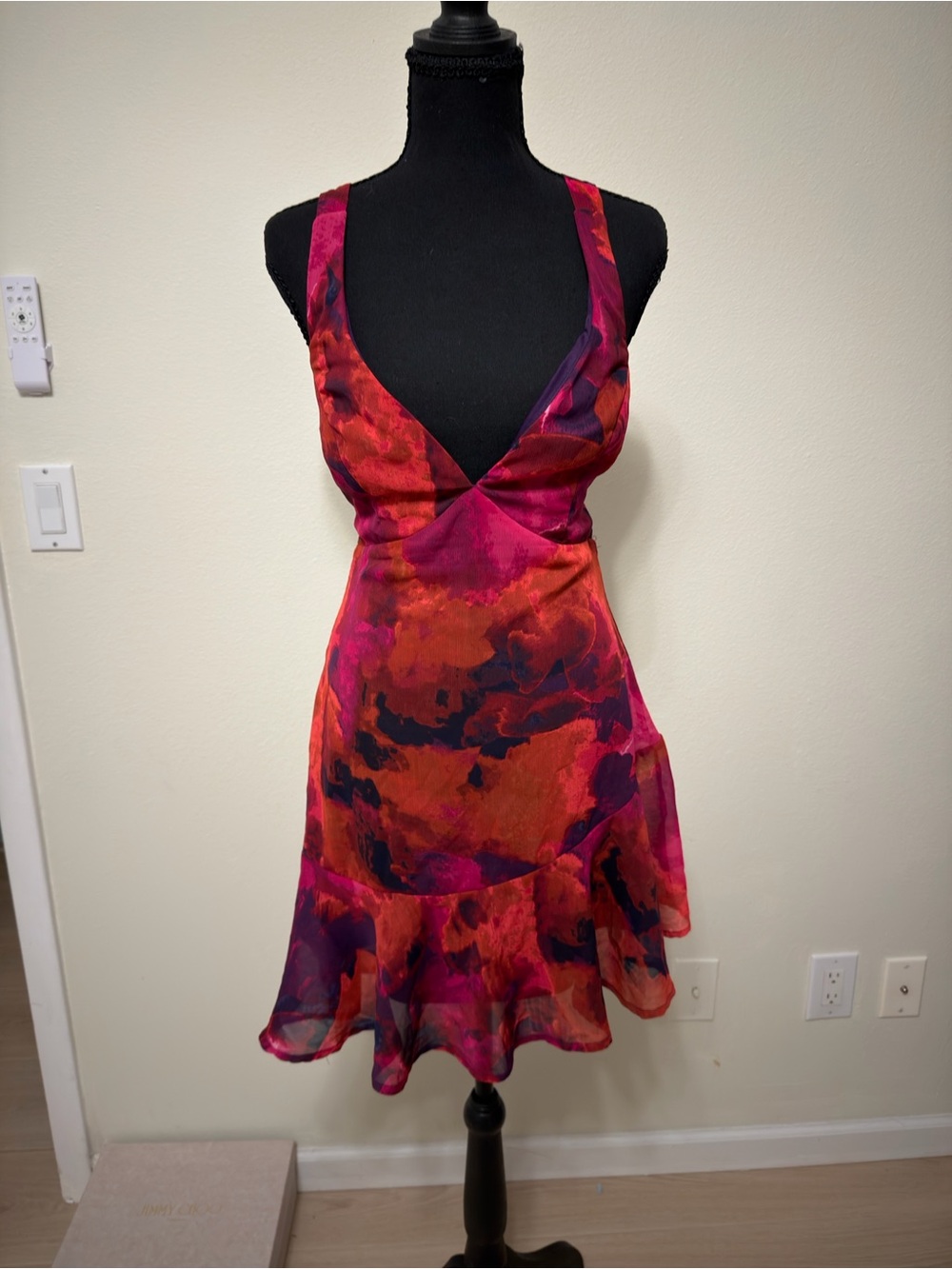 Lulu's Pink and Red Floral V-Neck Mini Dress